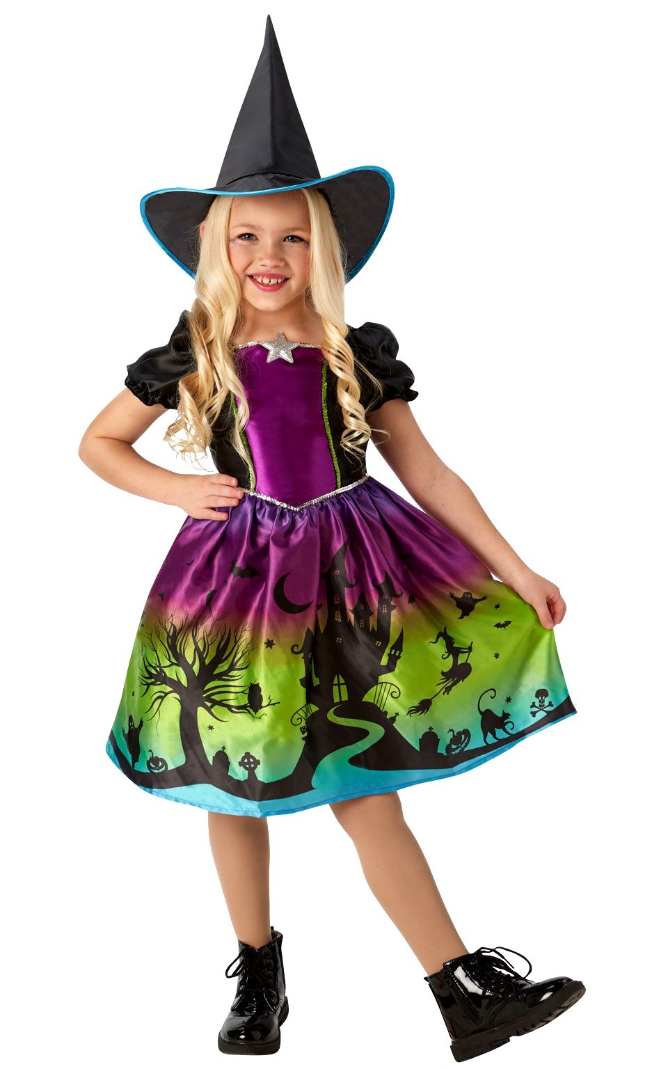 Girls OMBRE WITCH Princess Halloween Fancy Dress Costume Spooky Child Outfit