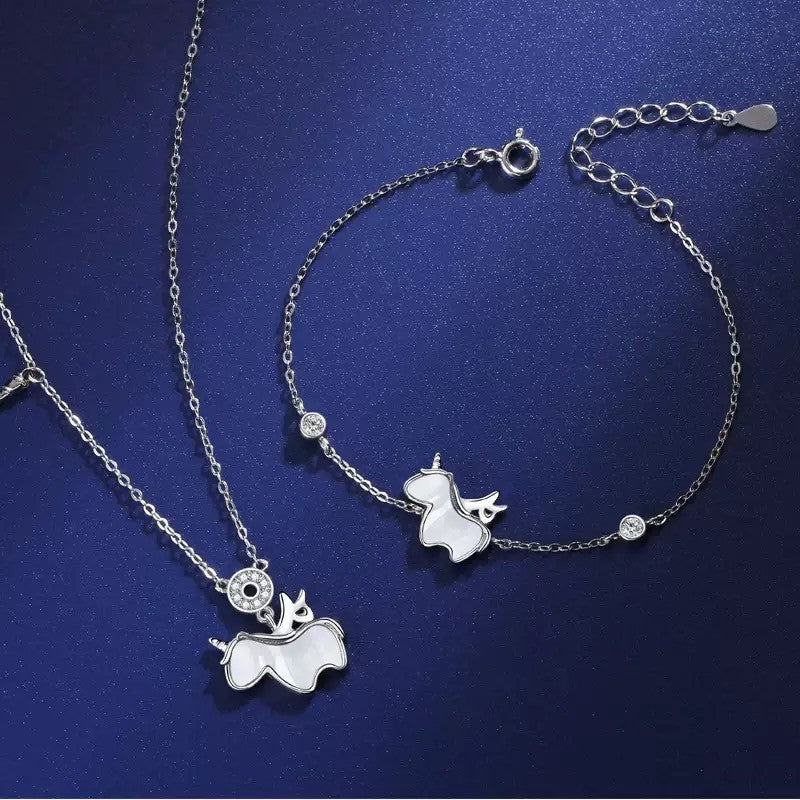 925 Sterling Silver Cute Unicorn Charm Bracelet Necklace Women Jewellery Gift