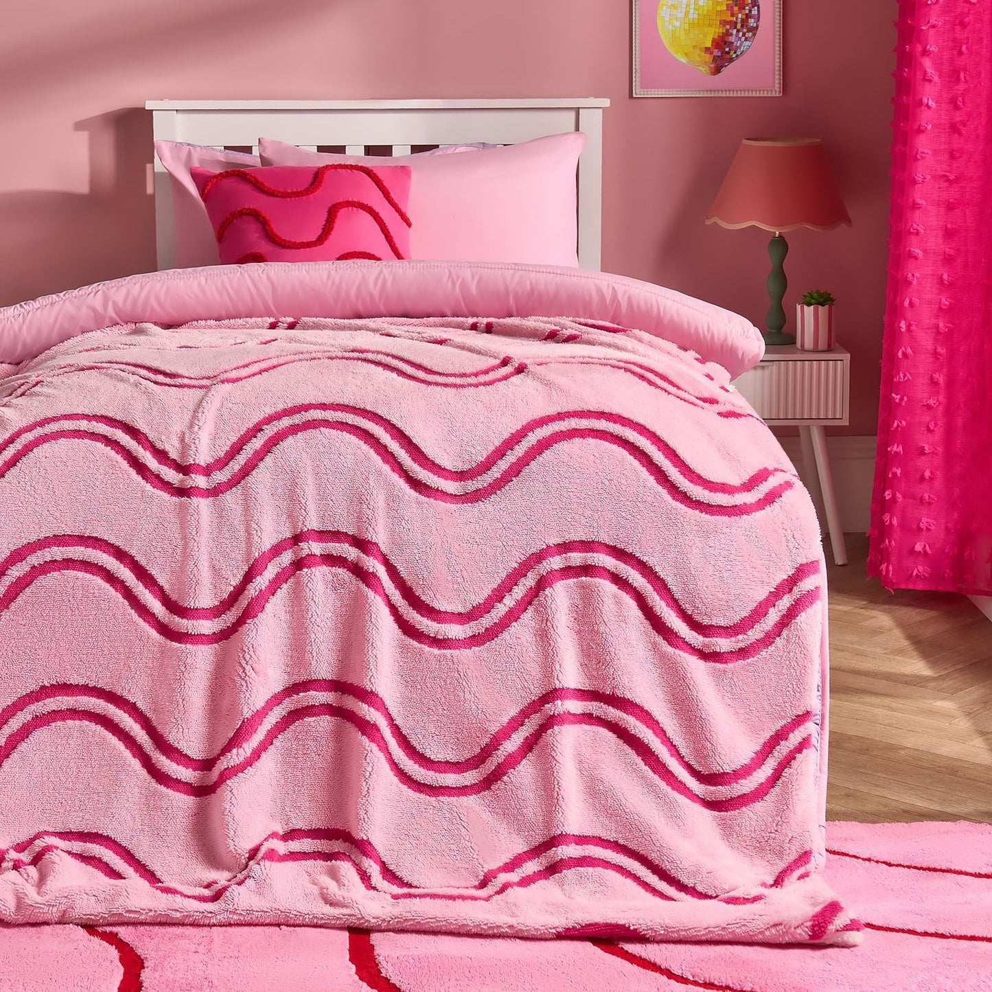 OHS Waves Throw Tufted Teddy Fleece Blanket Winter Soft Warm Bedspread