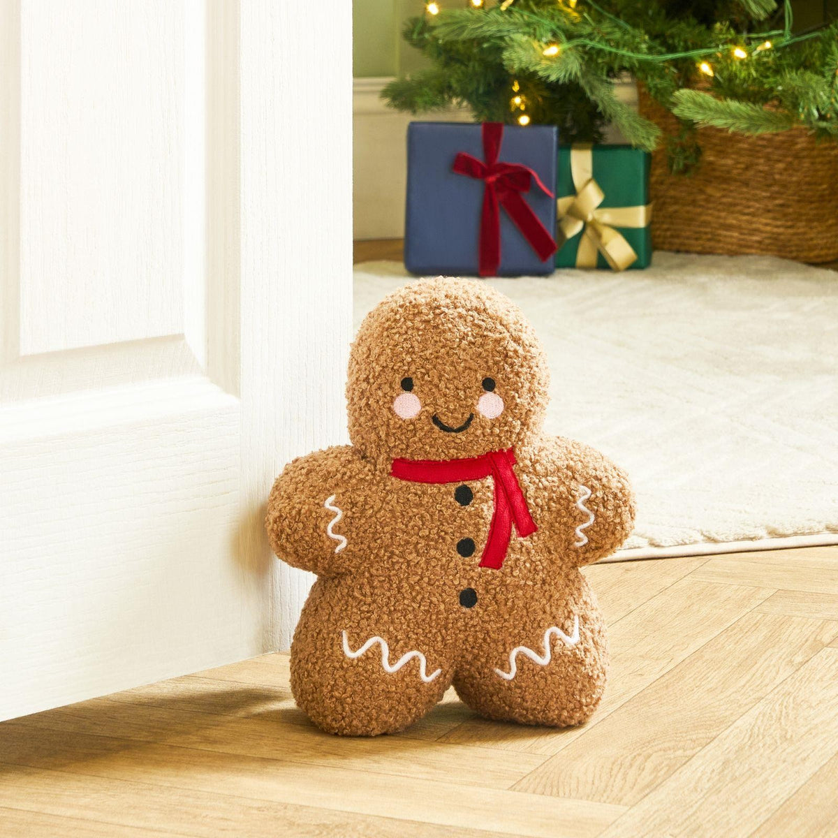 OHS Gingerbread Weighted Door Stop Xmas Decorative Boucle Stopper Wedge