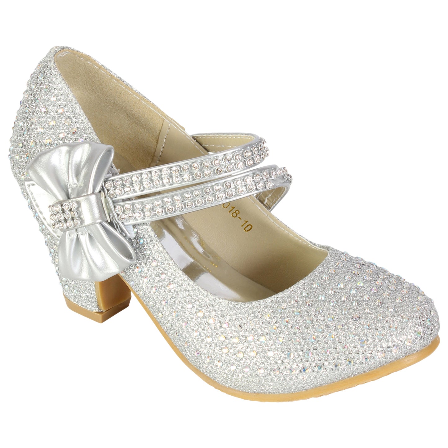 GIRLS WEDDING SHOES PARTY BRIDESMAID DIAMANTE LOW HEEL MARY JANE EVENING SANDAL