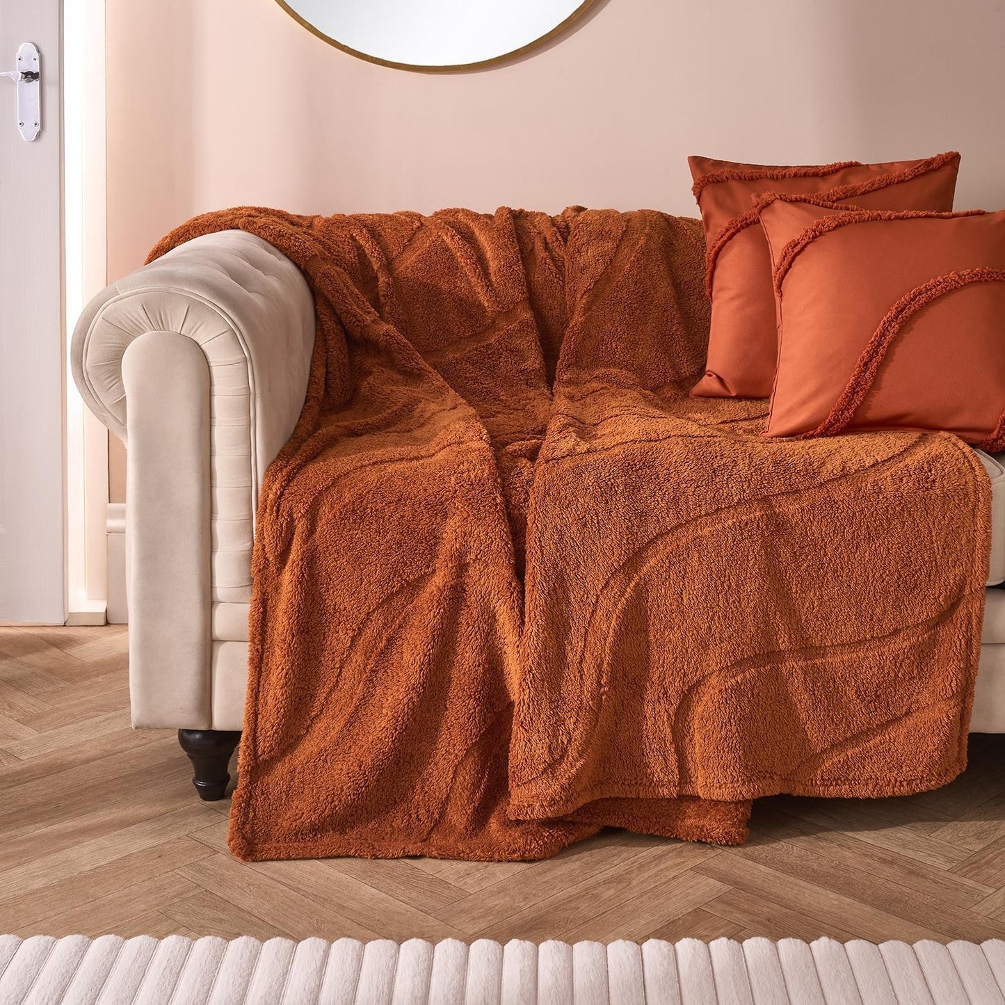 OHS Tufted Contour Throw Teddy Fleece Blanket Winter Soft Warm Bedspread
