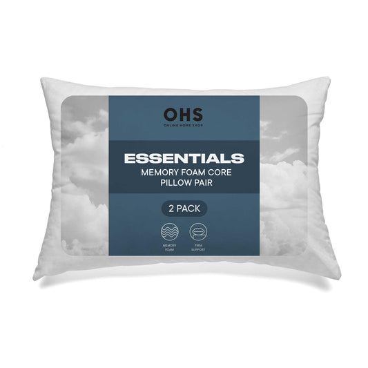 OHS Memory Foam Core Pillow 2 Pack Essentials Soft Hotel Quality Bounce Bedding