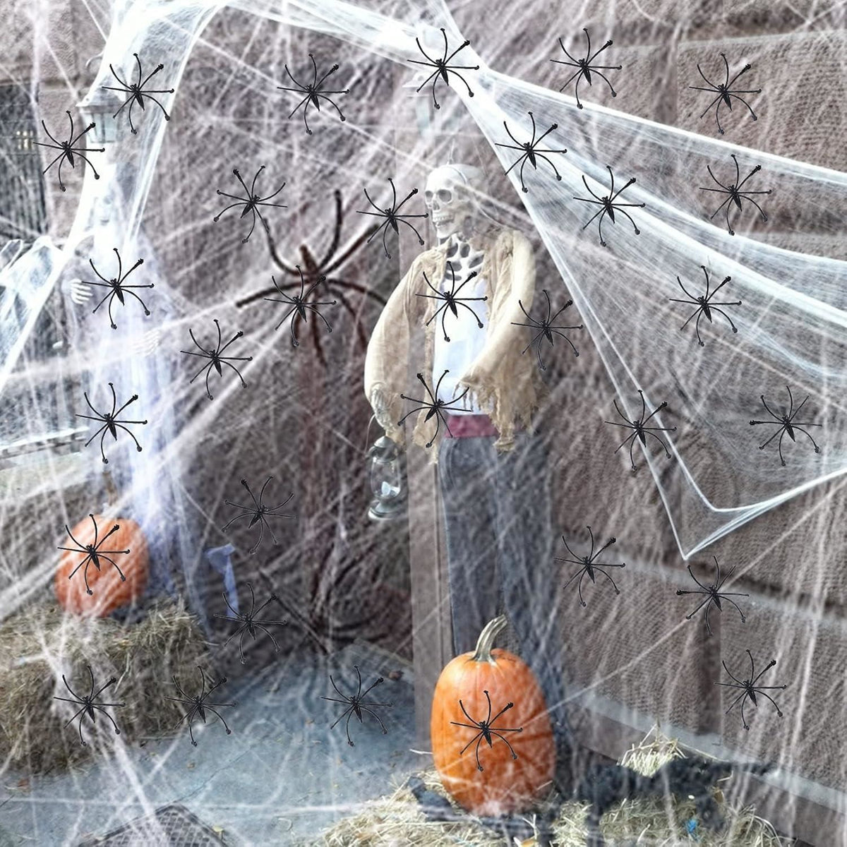 40g Spider Web With Spiders Halloween Decoration Stretchy Cobweb Cob Party Props