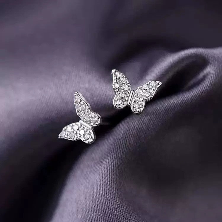 925 Sterling Silver Crystal Butterfly Stud Earrings Jewellery Women Girls Gift