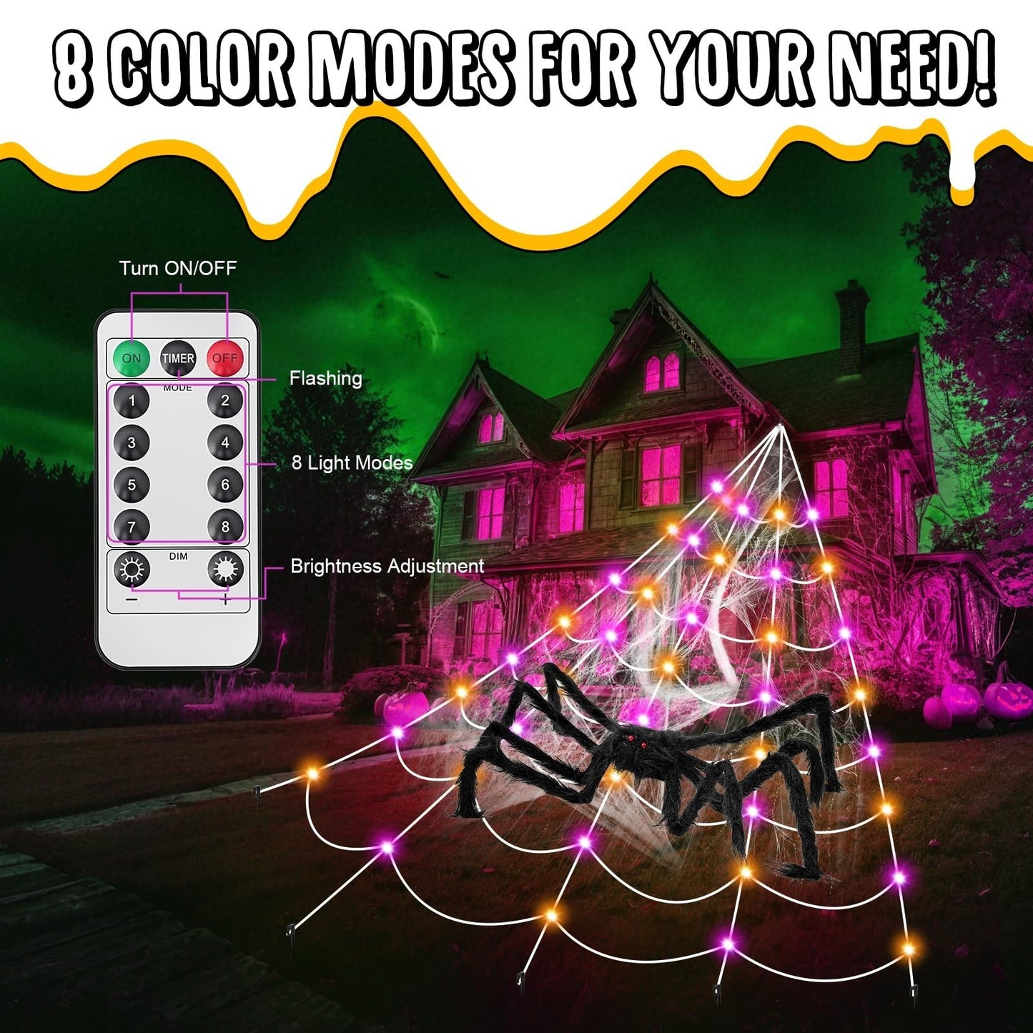 TRIXES GIANT LIGHT-UP SPIDERS WEB AND SPIDER – XL HALLOWEEN DECORATION