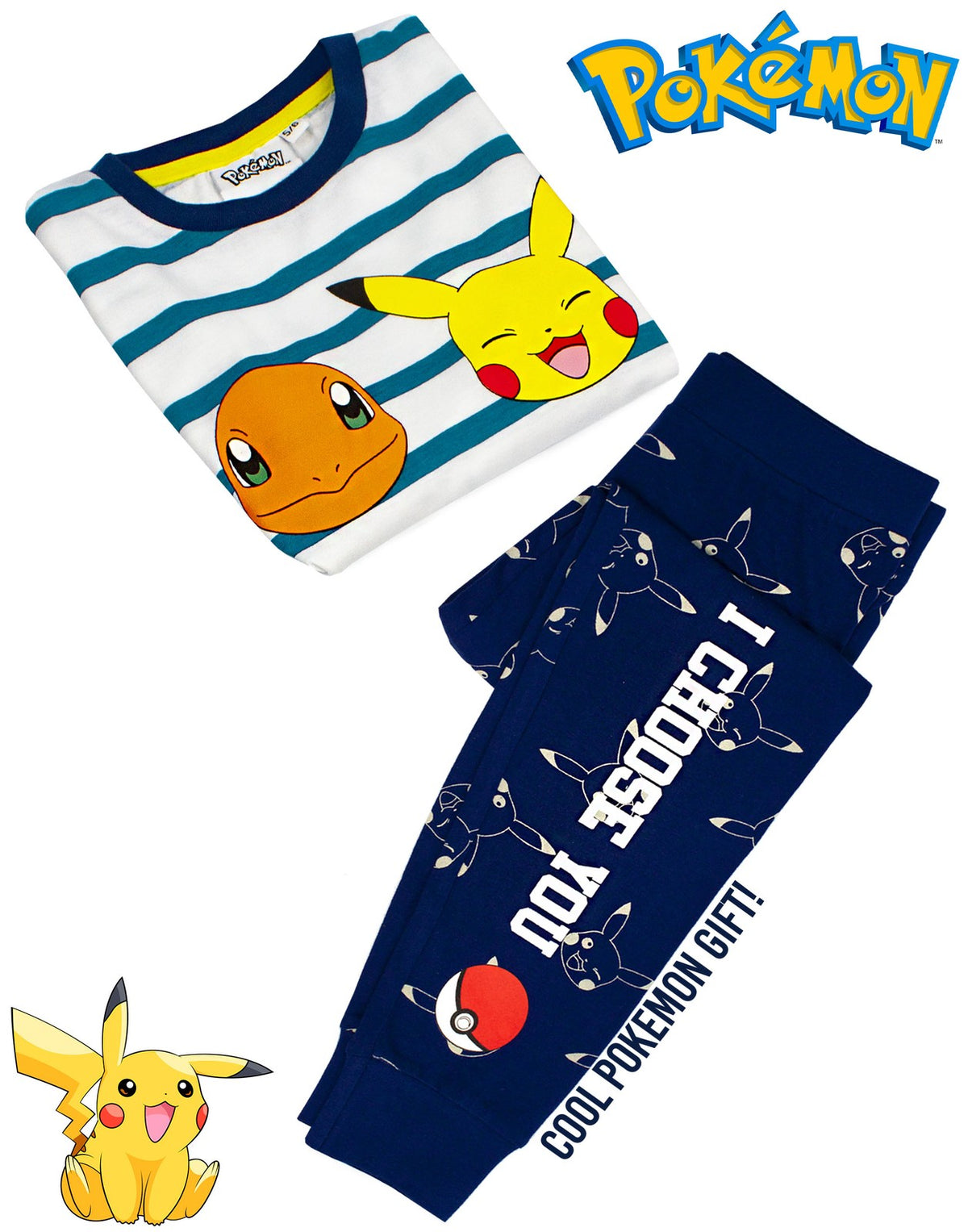 Pokemon Long Sleeve Long Leg Pyjama Set | Unisex Kids White | Official Merch