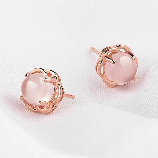 Women 925 Sterling Silver Pink Crystal Rose Gold Stud Earrings Jewellery Gift