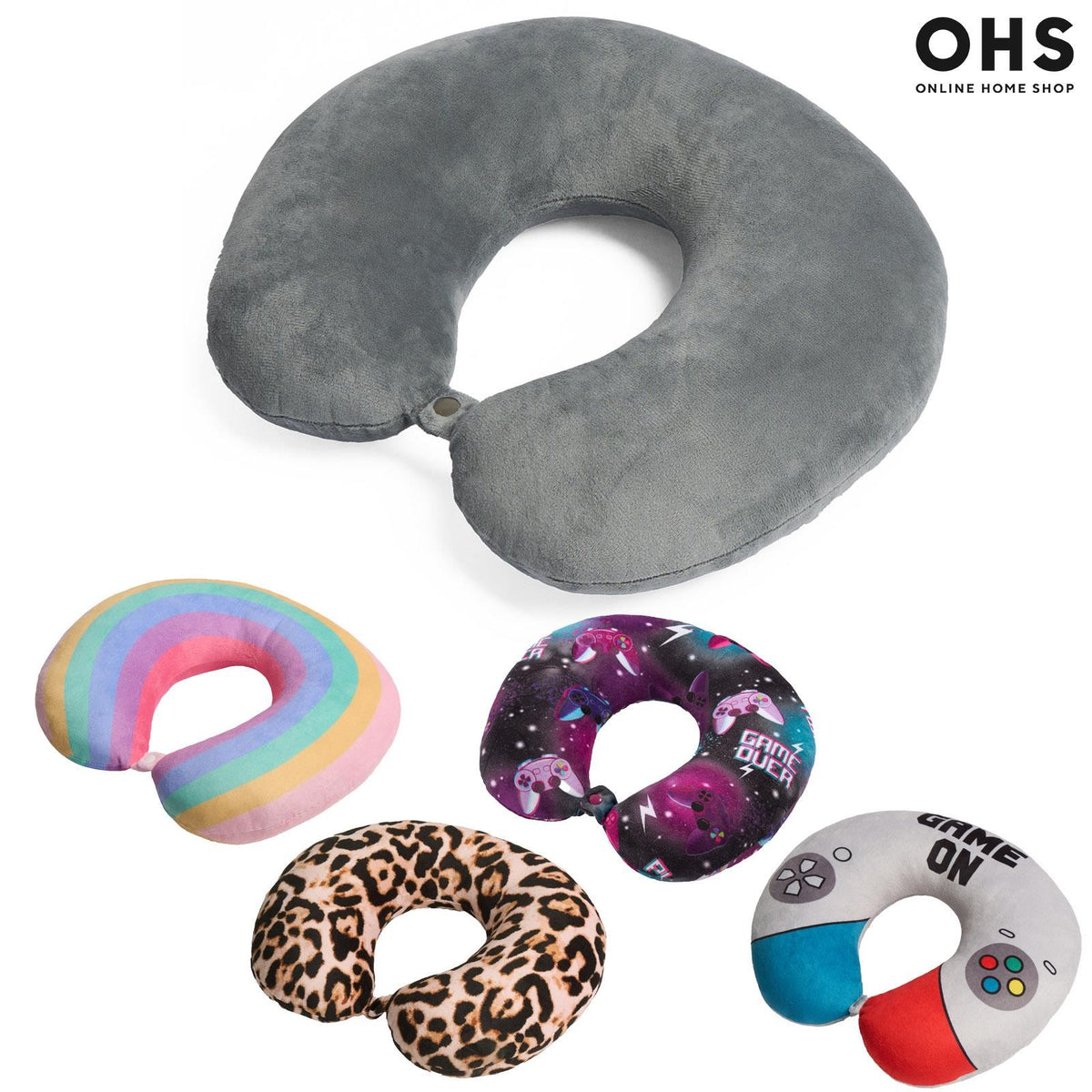OHS Neck Pillow Travel Support U Shape Head Rest Car Plane Filled Plump Cushion