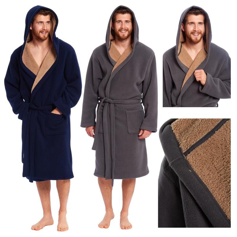 MENS SOFT CORAL POLAR FLEECE DRESSING GOWN BATH ROBE NIGHT LOUNGE WEAR BATHROBE