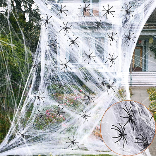 40g Spider Web With Spiders Halloween Decoration Stretchy Cobweb Cob Party Props