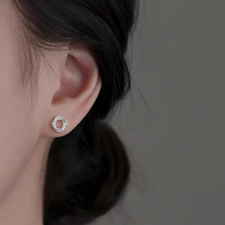 Crystal Swirl Fashion Stud Earrings Women 925 Sterling Silver Jewellery Gift