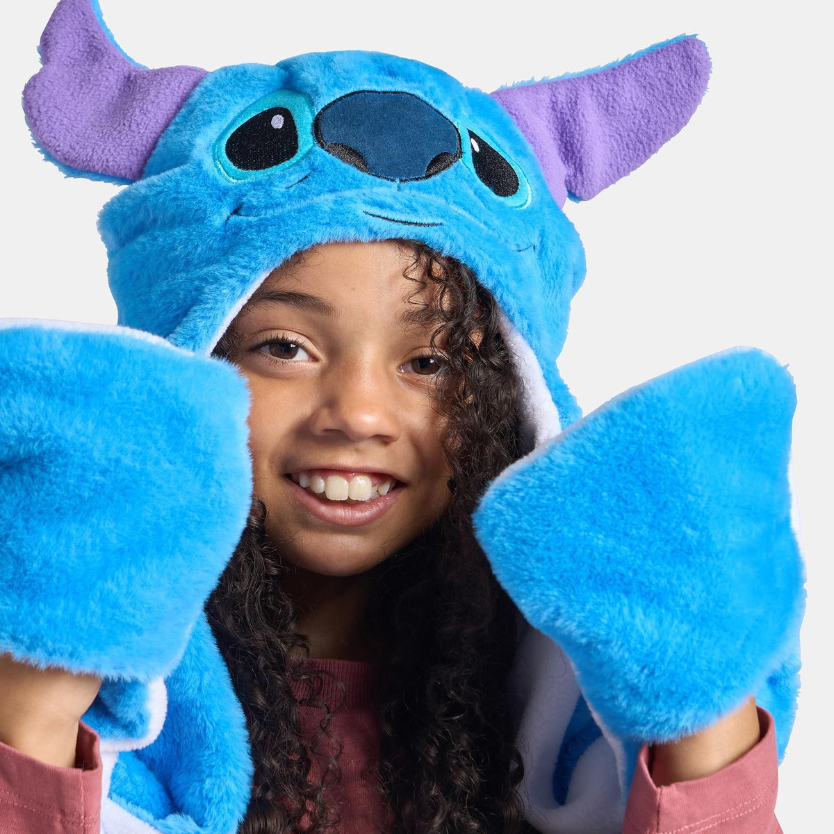 OHS x Stitch Kids Hooded Scarf Novelty Fleece Pocket Winter Wrap Hand Warmer