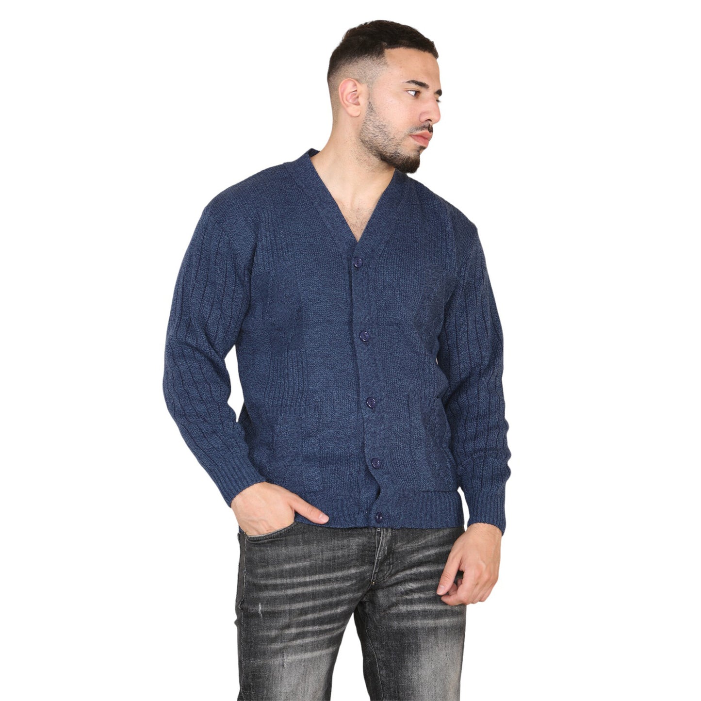 MENS AZTEC PATTERN CARDIGAN ZIP POCKET THICK WINTER WARM SWEATER KNITTED JUMPER