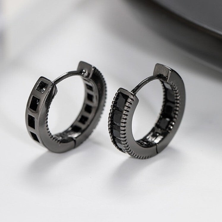 925 Sterling Silver Black Crystal Hoop Earrings Jewellery Women Girls Gift UK