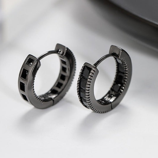925 Sterling Silver Black Crystal Hoop Earrings Jewellery Women Girls Gift UK