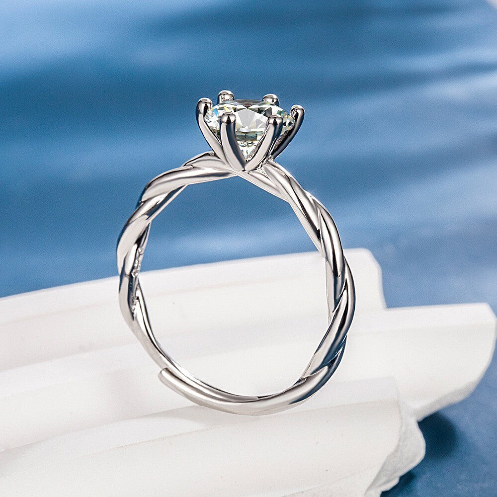 925 Sterling Silver Crystal Adjustable Ring Engagement Women Jewellery Gift UK