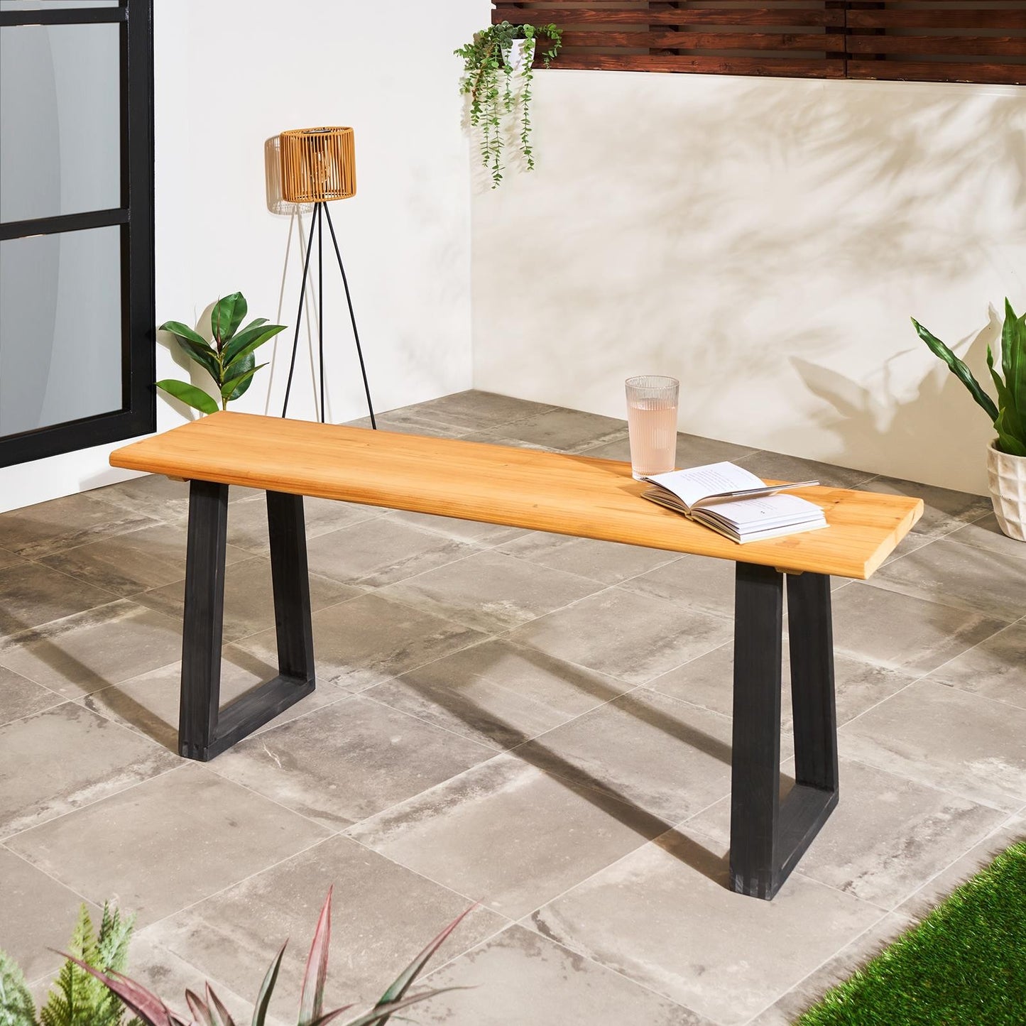 OHS Wood Garden Bench 3 Seater Outdoor Patio Rustic Chair Seat Backless Terrace