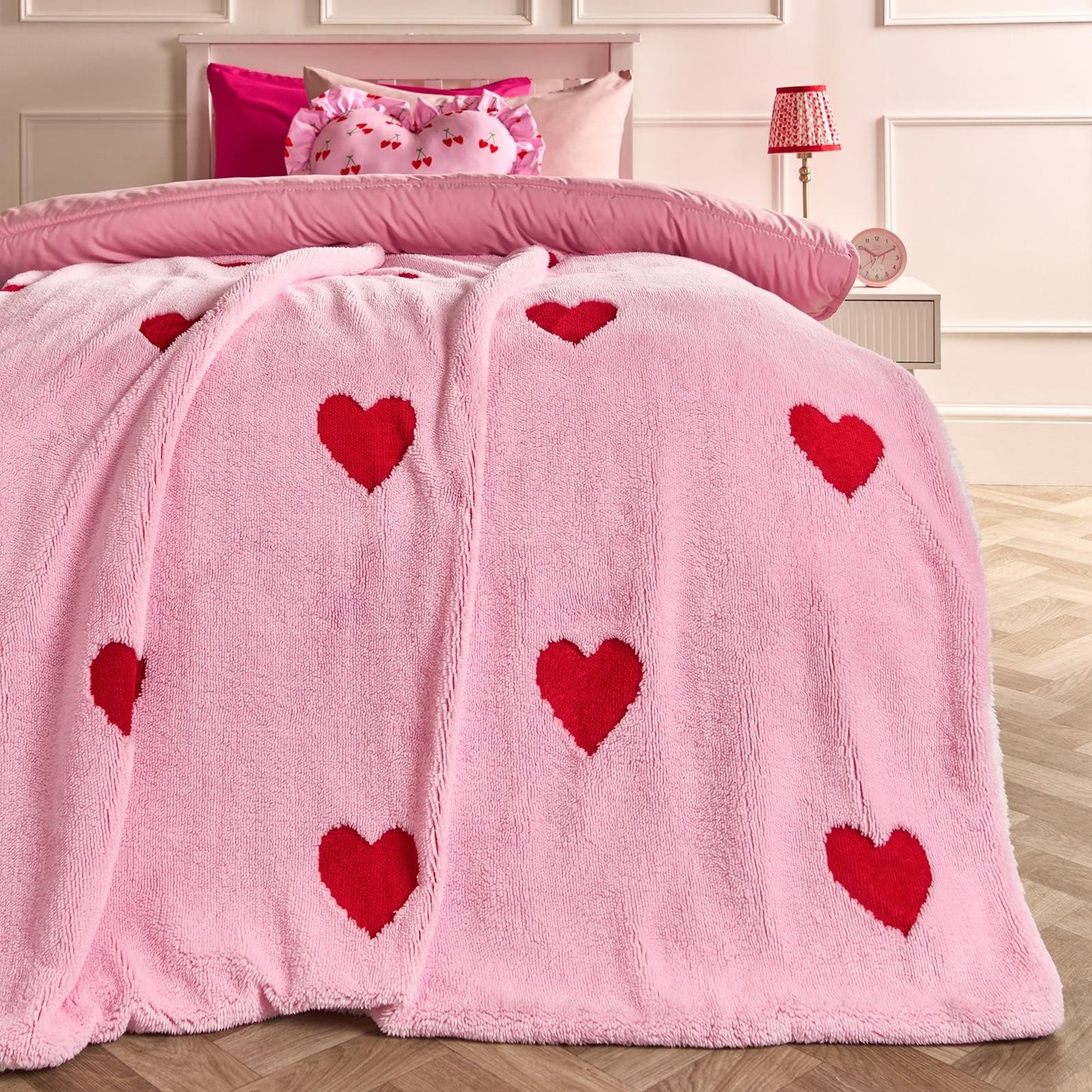 OHS Hearts Throw Tufted Teddy Fleece Blanket Winter Soft Warm Bedspread