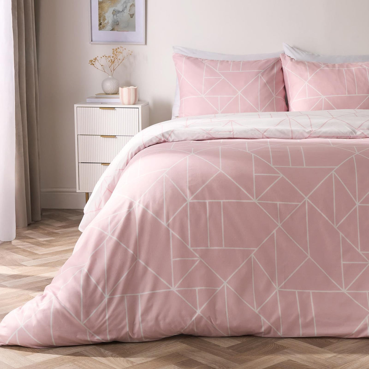 OHS Geometric Reversible Bedding Set Soft Quilt Duvet Cover with Pillowcase