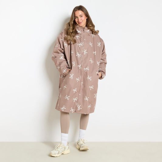 OHS Bows Print Drying Changing Robe Sherpa Lined Water Resistant Oversized Coat
