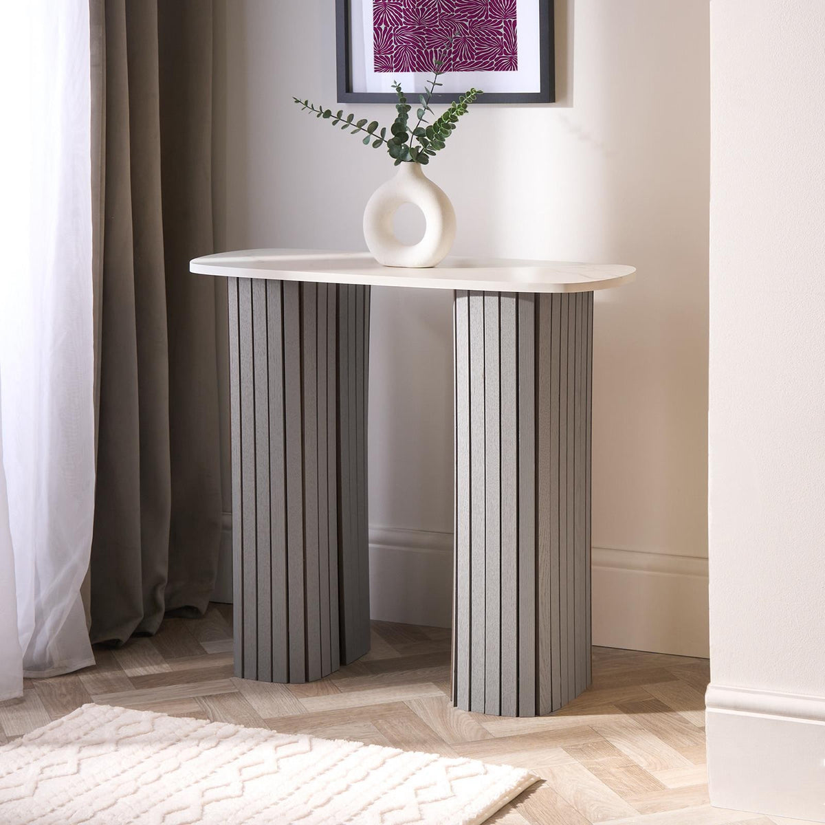 OHS Madison Console Table Ribbed Engineered Wood Entryway Display Unit Decor