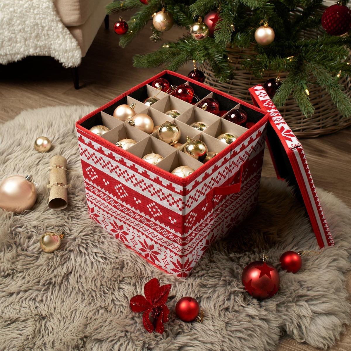 OHS Christmas Bauble Storage Box Festive Decoration Organiser Cube 64 Slots