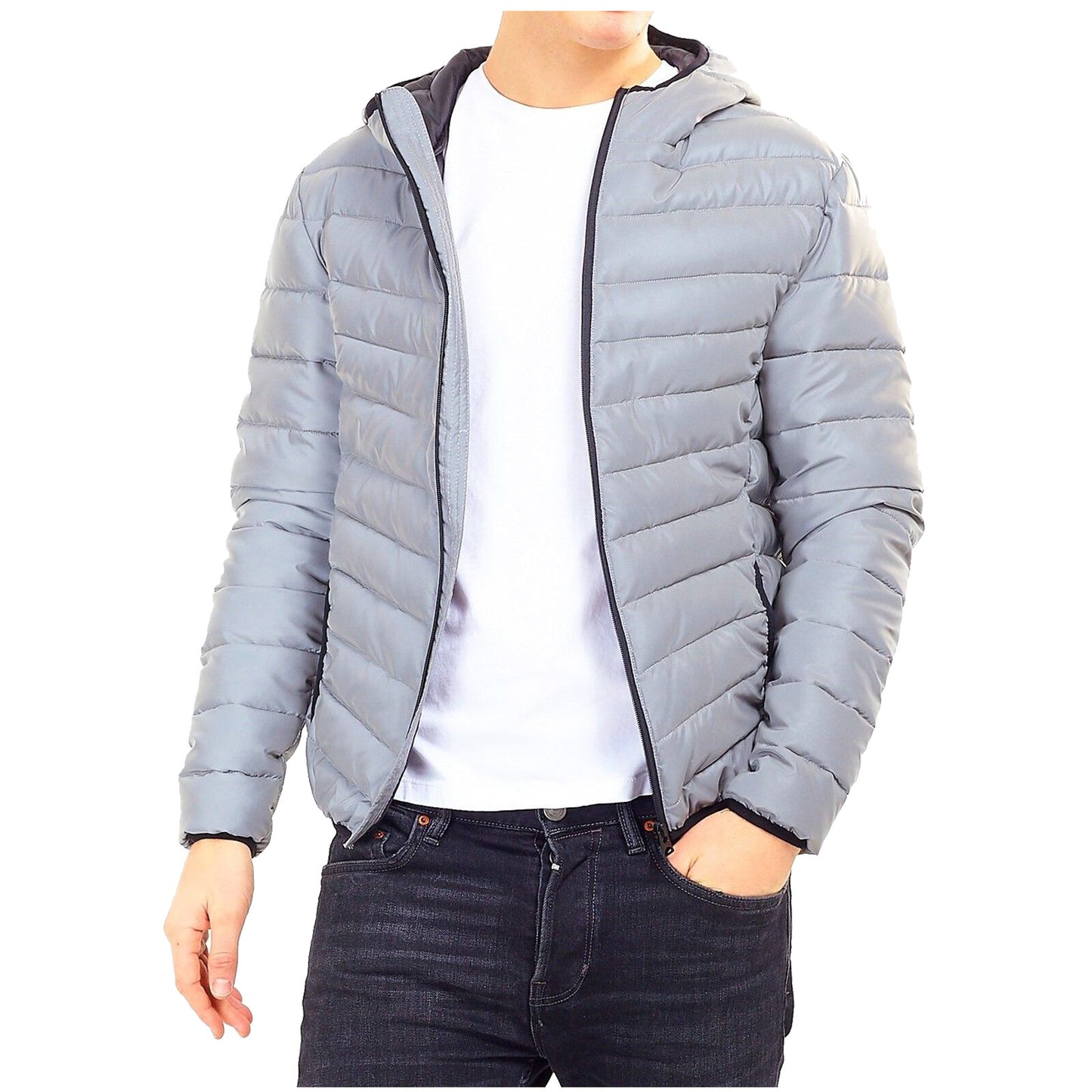 BRAVE SOUL MEN QUILTED HOODED PADDED BOMBER JACKET WARM BUBBLE PUFFER PUFFA COAT