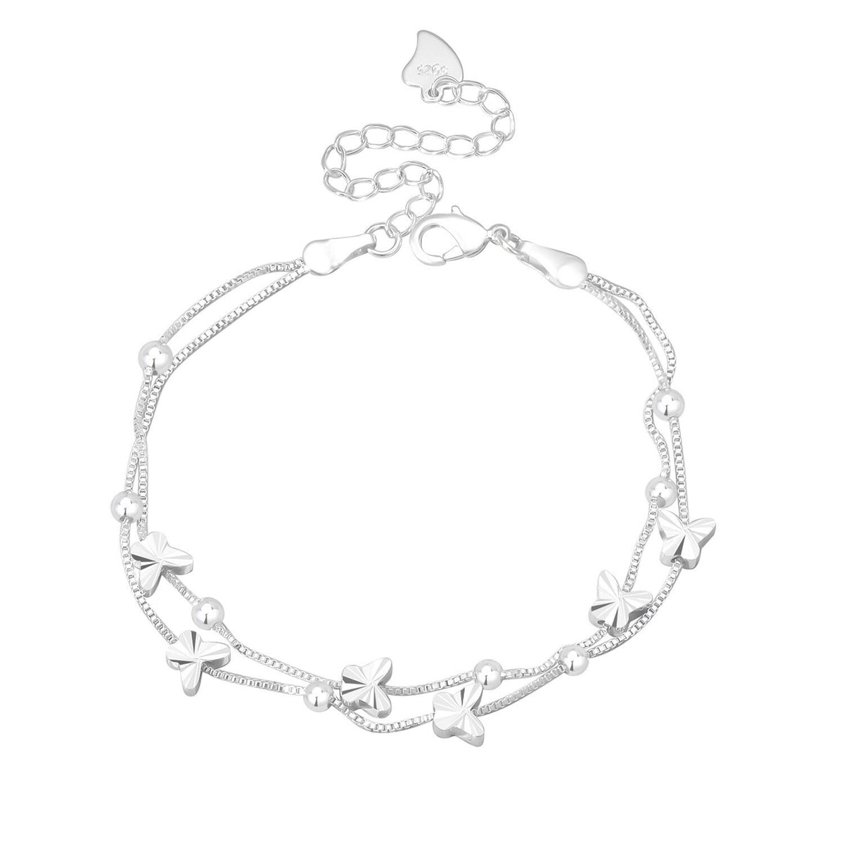925 Sterling Silver Butterfly Bead Linked Adjustable Bracelet Women Jewellery UK