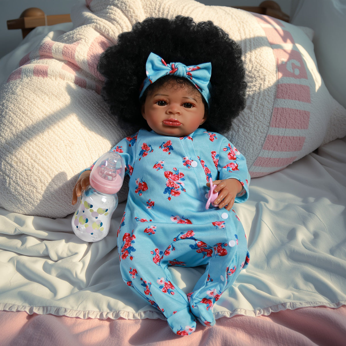 Realistic Reborn Dolls Lifelike African American Newborn Girl Soft Baby Doll Toy