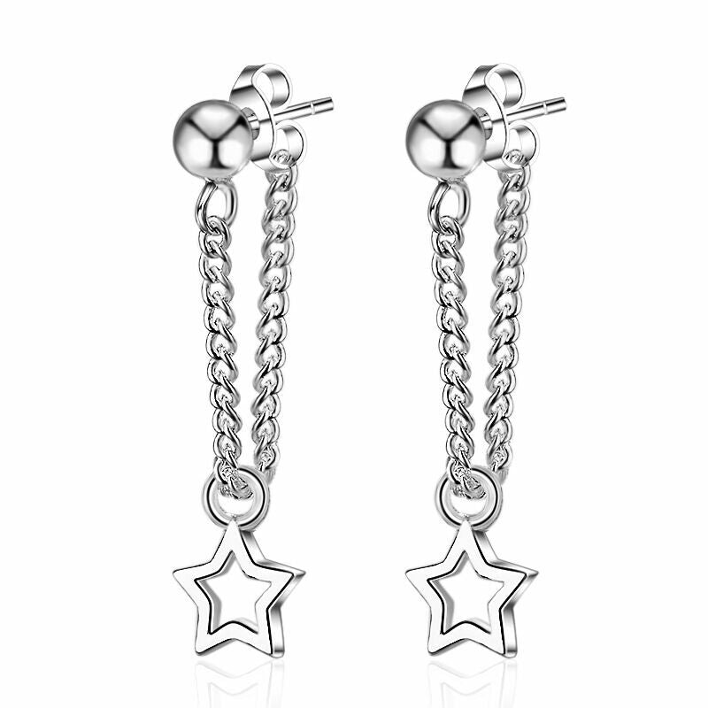 Women Girls 925 Sterling Silver Star Dangle Drop Stud Earrings Jewellery Gift UK