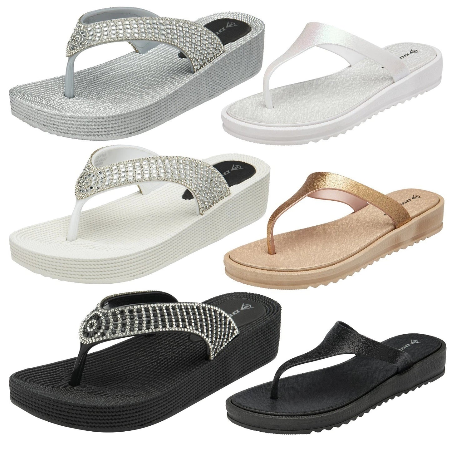 Dunlop Women's Low Wedge Slip-On Flip Flops ? Comfortable Summer Beach Sandals