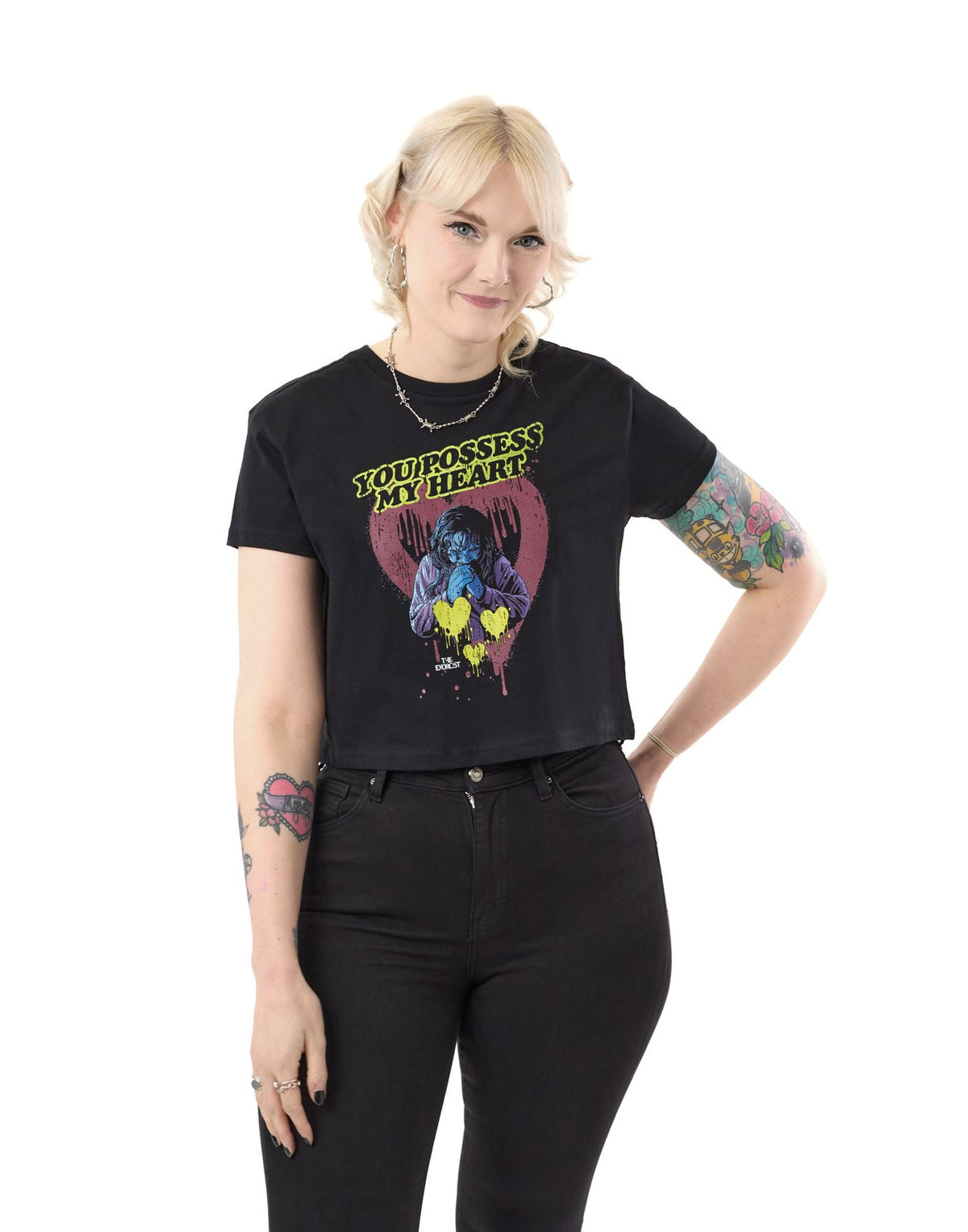 Exorcist Cropped Short Sleeved T-Shirt | Womens Black | Official Merch