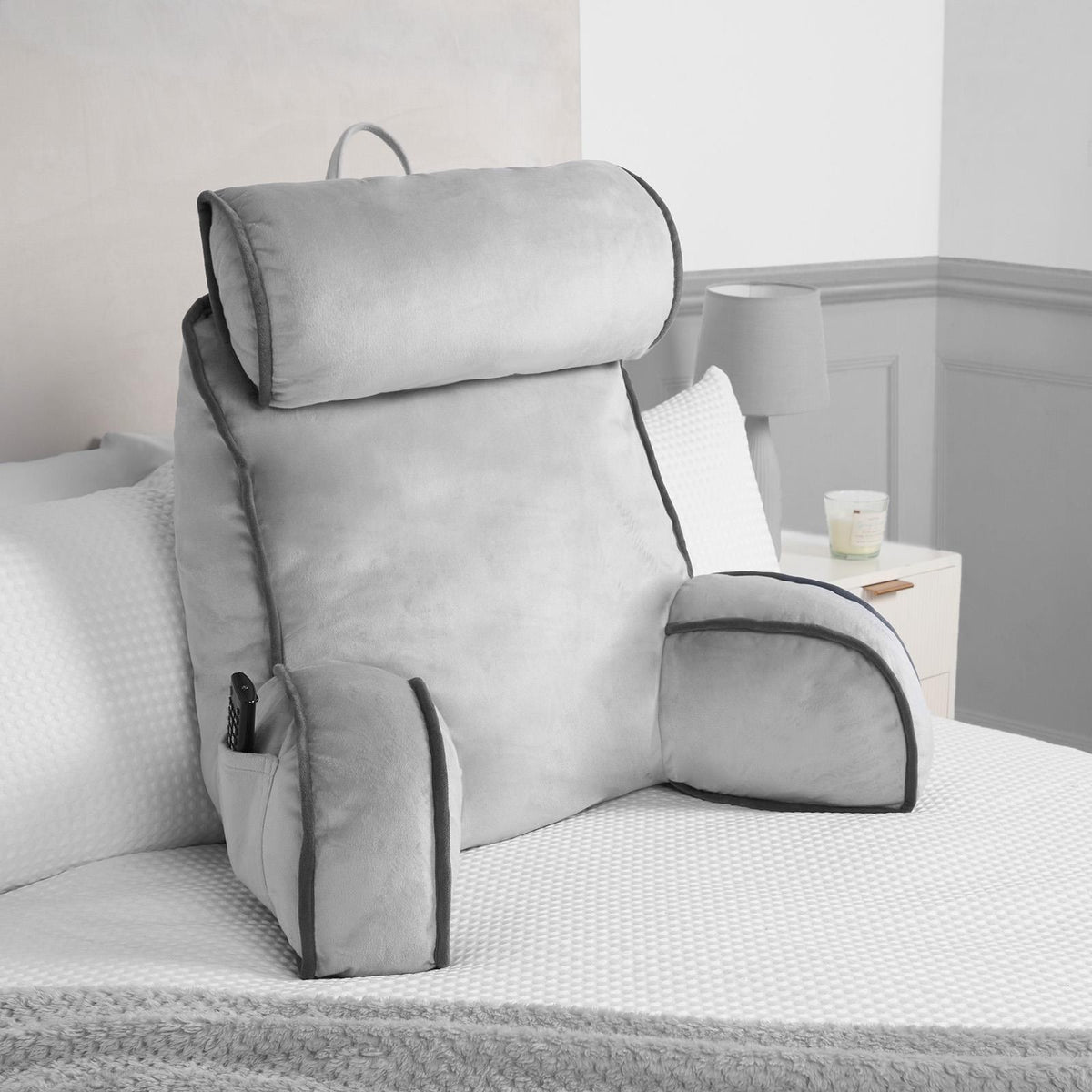 OHS Piped Edge Reading Pillow with Head Rest Super Soft Back Support Bed Sofa