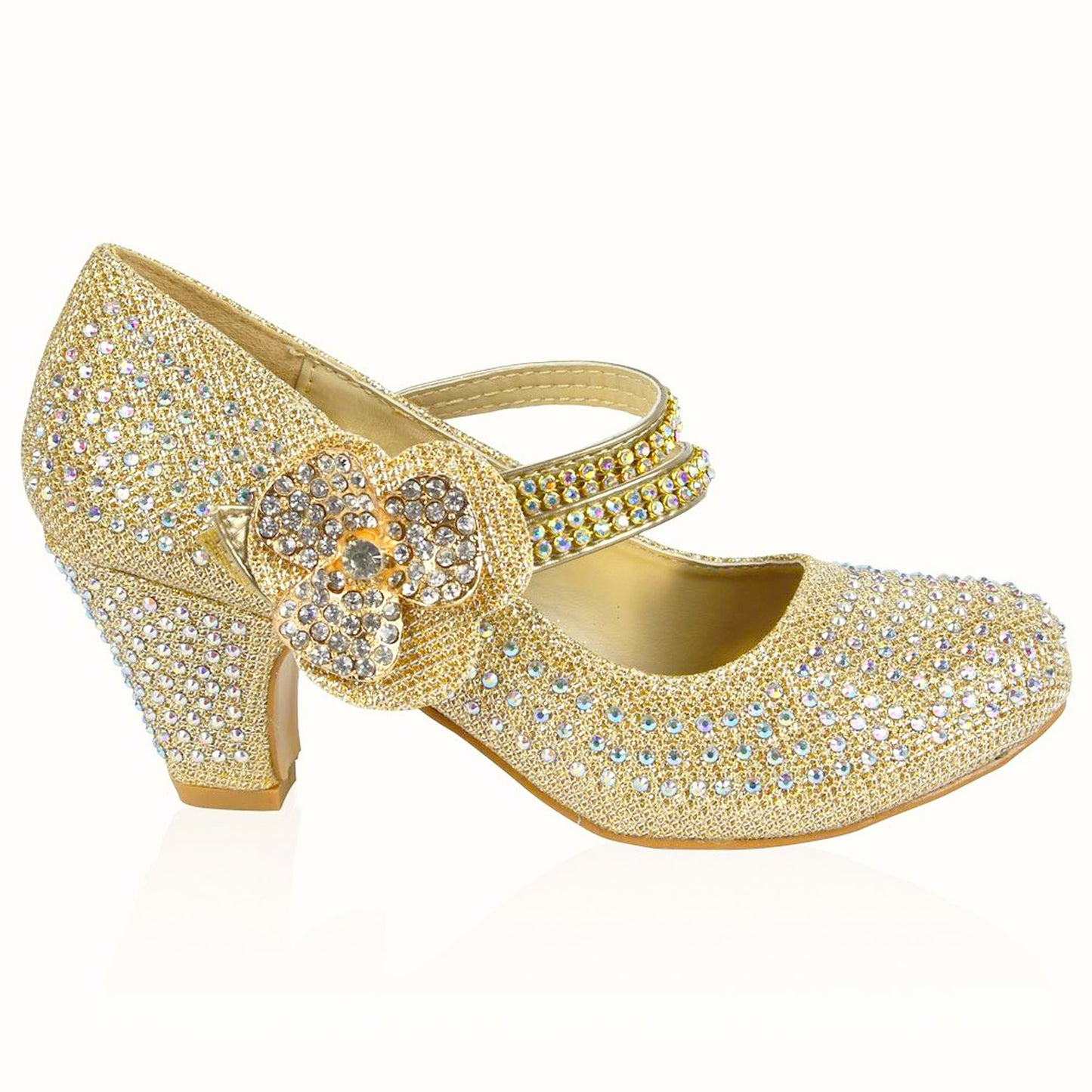 GIRLS WEDDING SHOES PARTY BRIDESMAID DIAMANTE LOW HEEL MARY JANE EVENING SANDAL