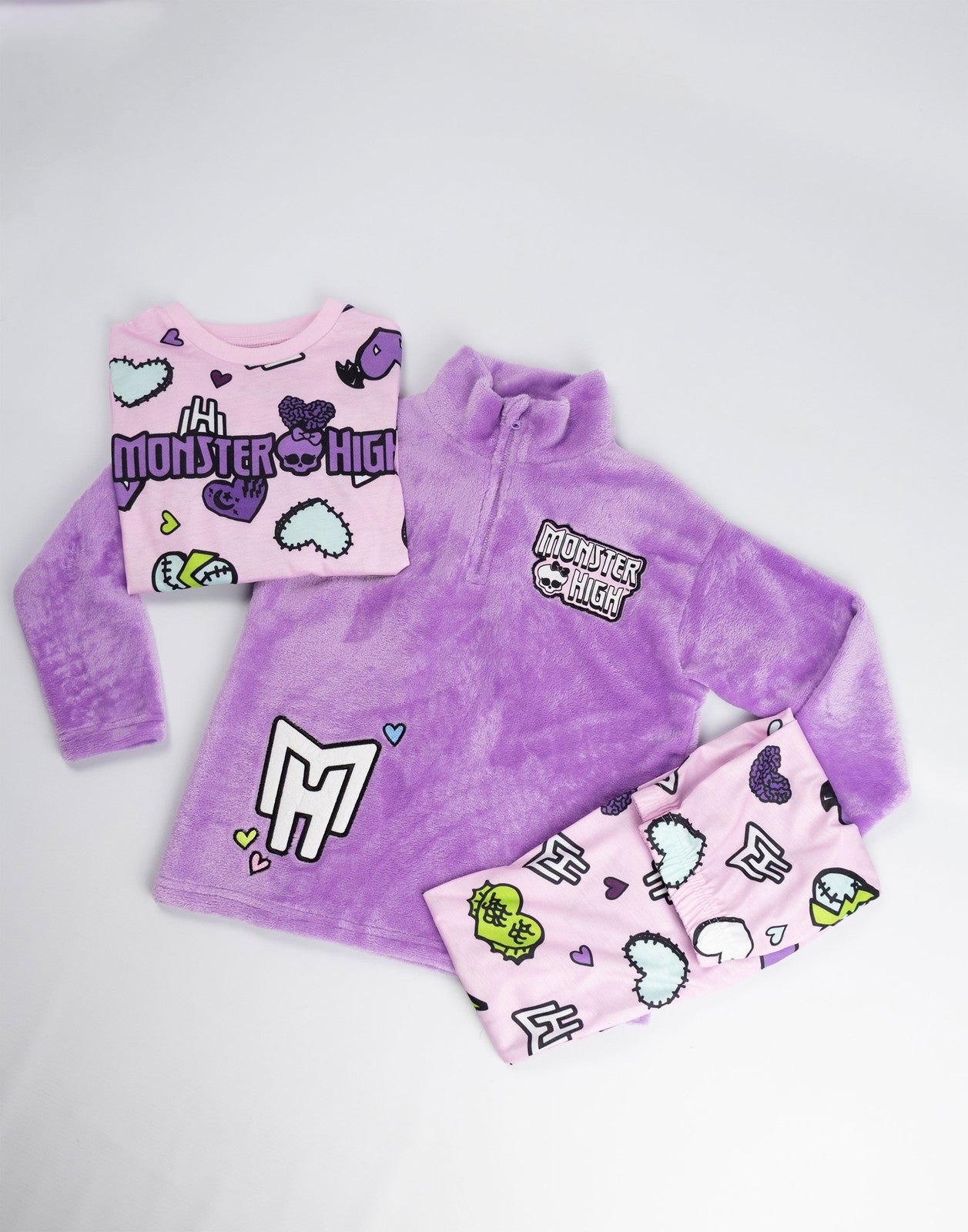 Monster High Long Sleeve Long Leg Pyjama and Jumper 3 Piece Set | Girls Multicol