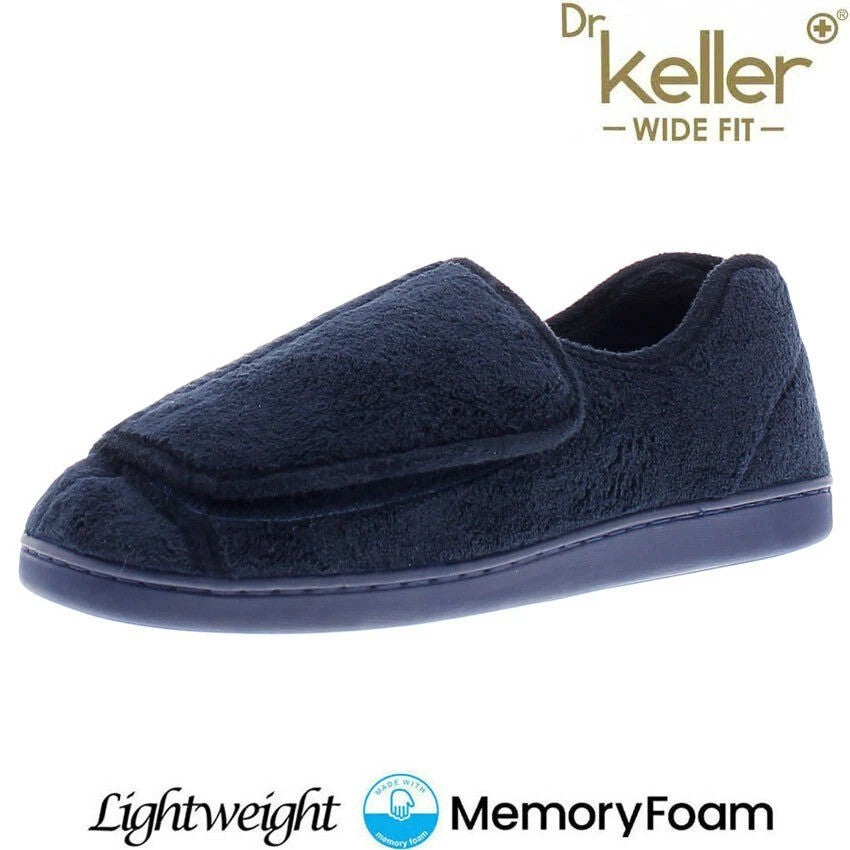 Mens Dr Keller Wide Fit Orthopaedic Slippers Memory Foam Diabetic Fleece Lined