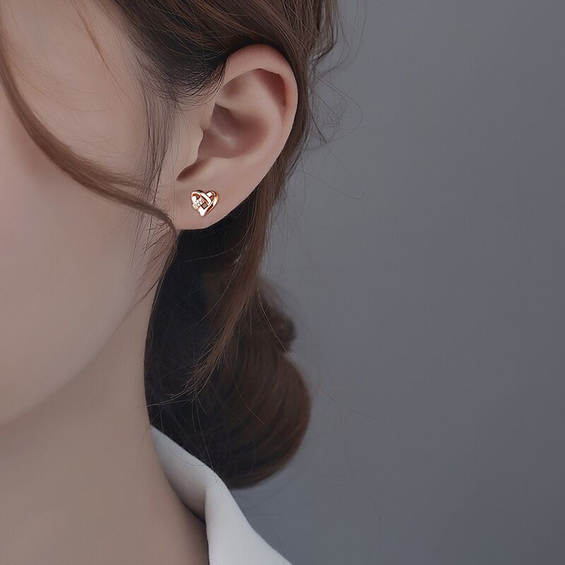 Women Girls Crystal Love Heart Stud Earrings 18K Gold Plt Jewellery Gift UK