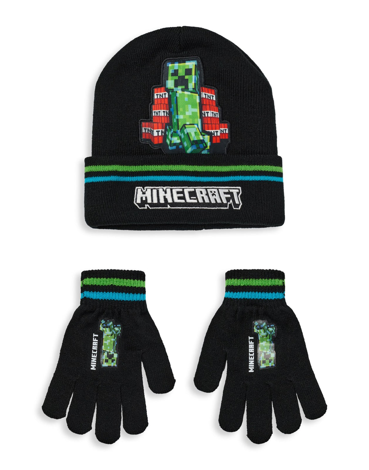 Minecraft Beanie and Gloves Set | Boys Black Gaming | Official Merch