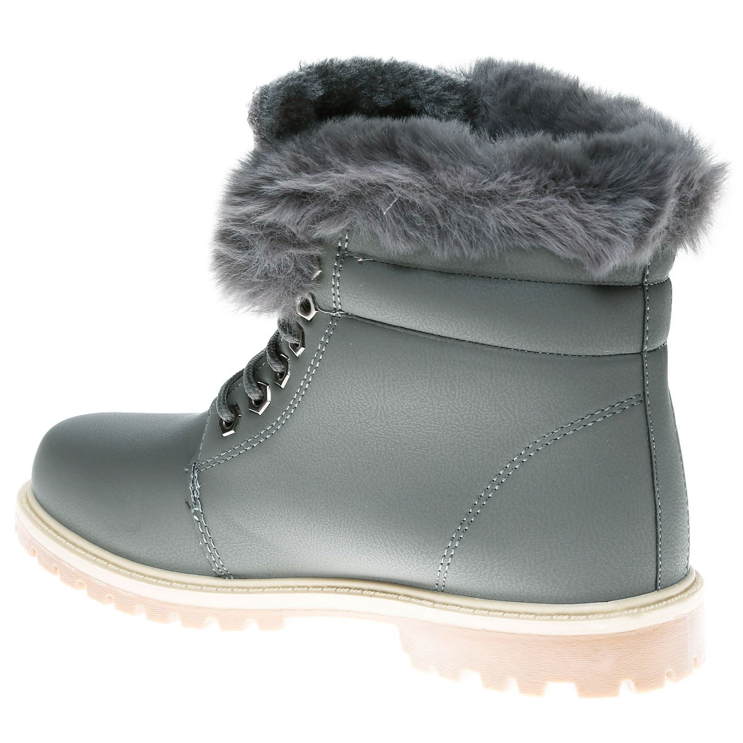 WOMEN LADIES ANKLE FUR LINE BOOTS FLAT GRIP SOLE WINTER ARMY COMBAT WINTER SHOES