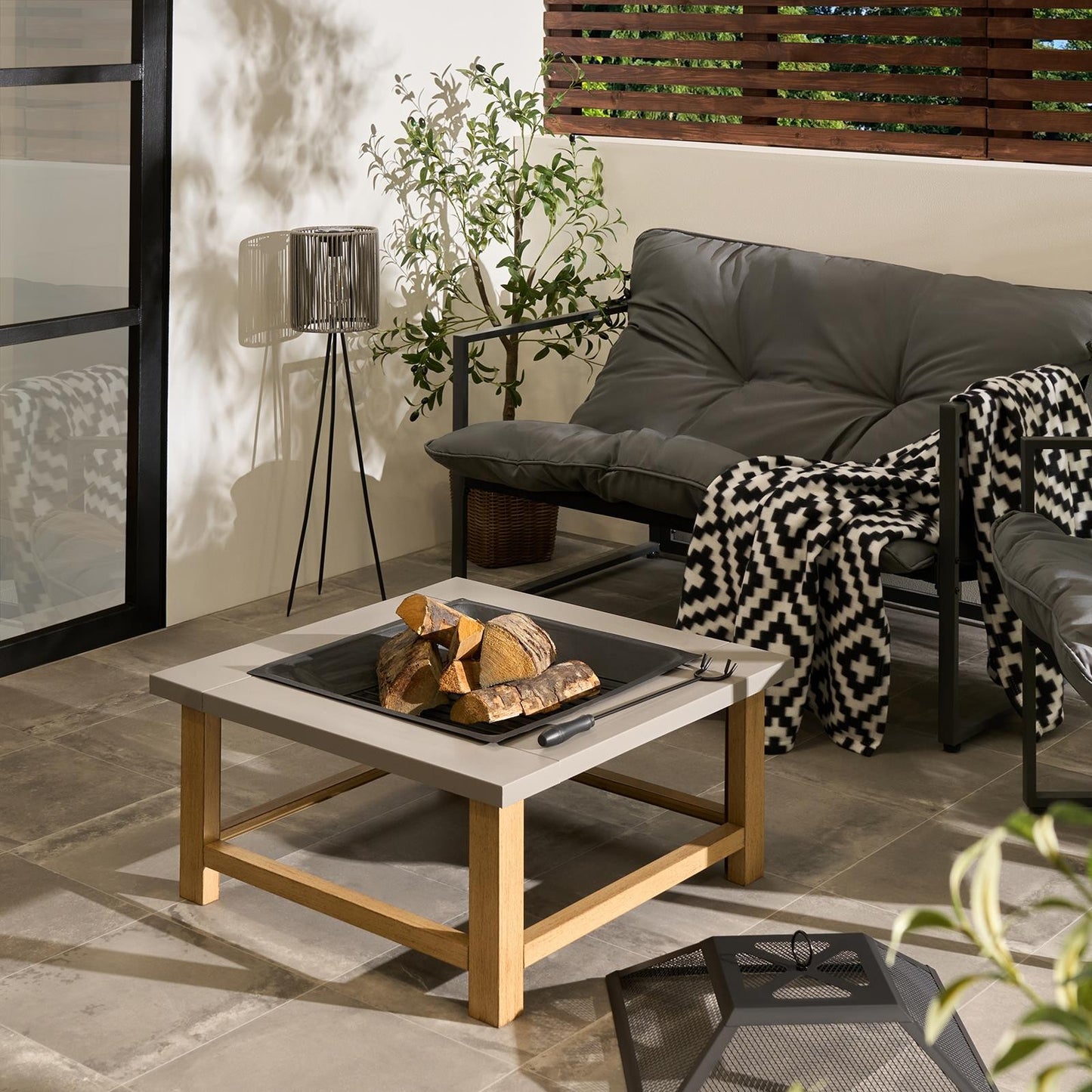 OHS Square Garden Firepit Table with Cover Poker Outdoor Furniture
