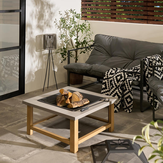 OHS Square Garden Firepit Table with Cover Poker Outdoor Furniture