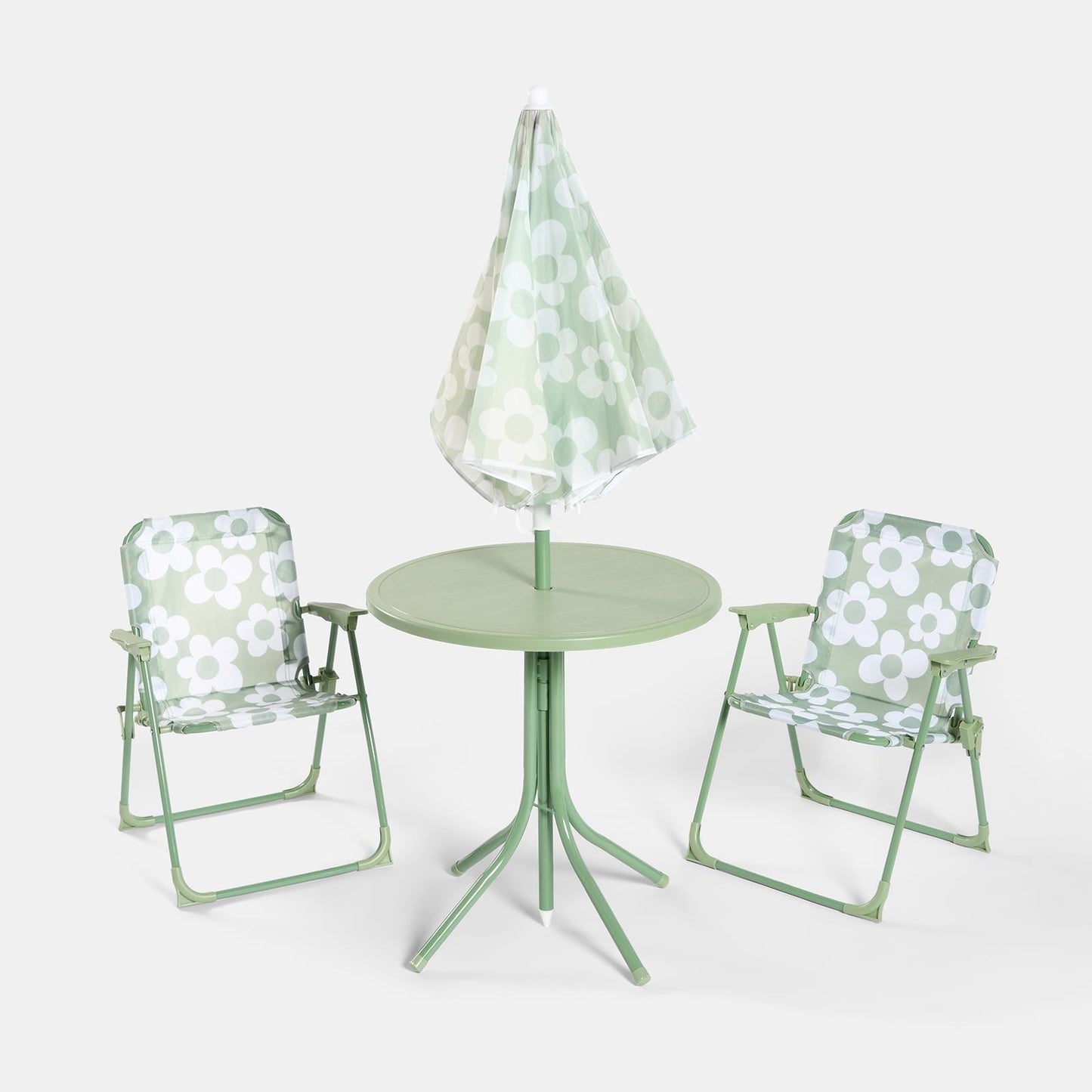 OHS Kids Folding Bistro Set Daisy Print Table Chair Seat with Parasol Garden