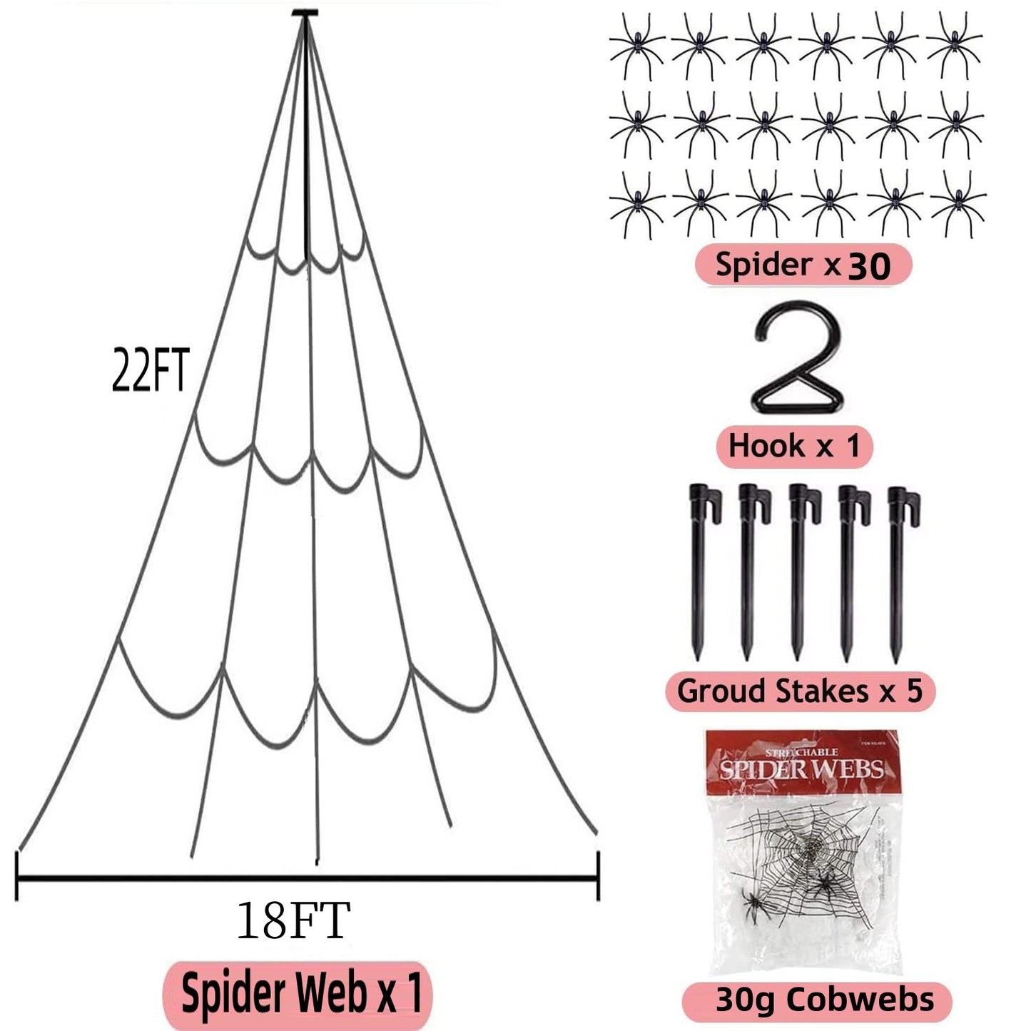 Halloween Decoration Giant Spider Web Party Props Decor Outdoor Fancy Dress 22FT