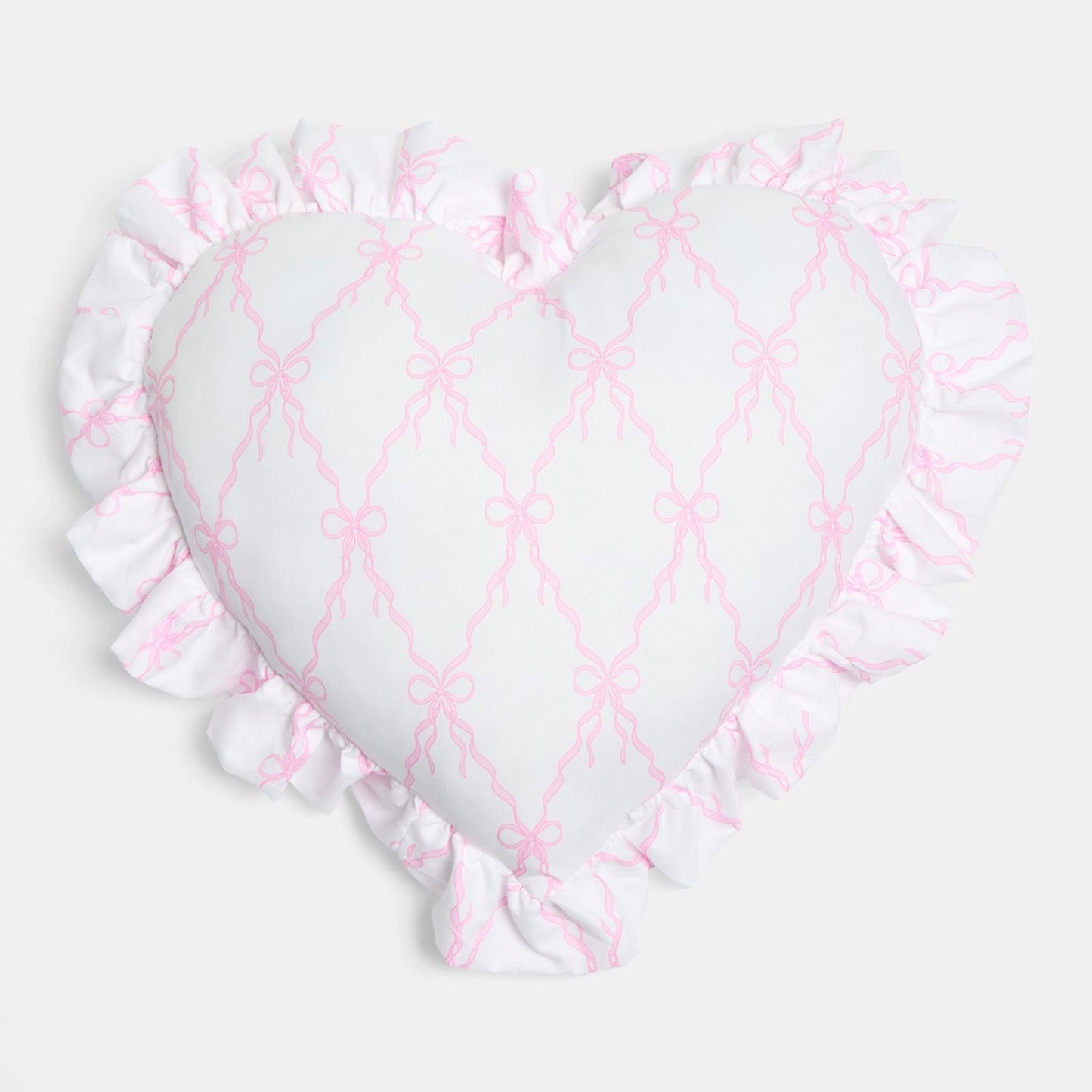 OHS Heart Scatter Cushion Bow Lattice Frill Microfibre Decorative Throw Pillow