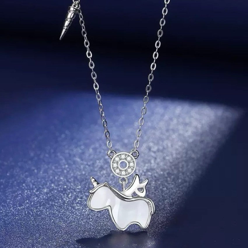 925 Sterling Silver Crystal Cute Unicorn Pendant Necklace Women Jewellery Gift