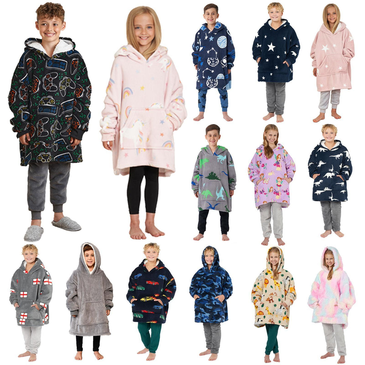 Kids Hoodie Blanket Oversized Sherpa Fleece Jumper Sweatshirt Soft Warm Throw