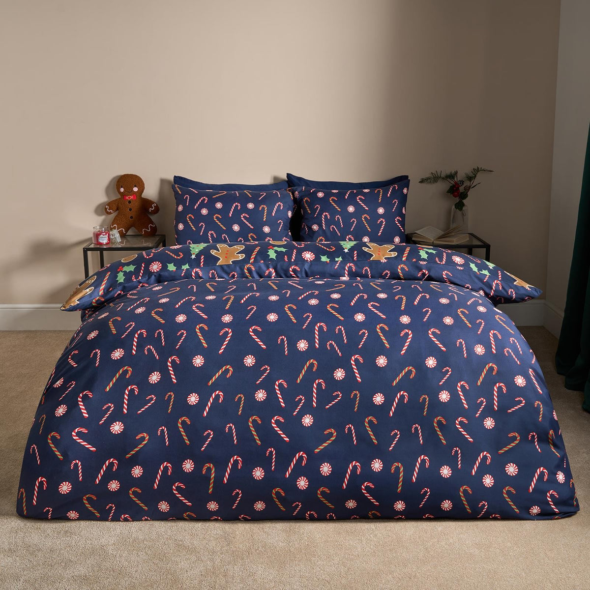 OHS Gingerbread Man Bedding Set Kids Xmas Reversible Duvet Cover with Pillowcase