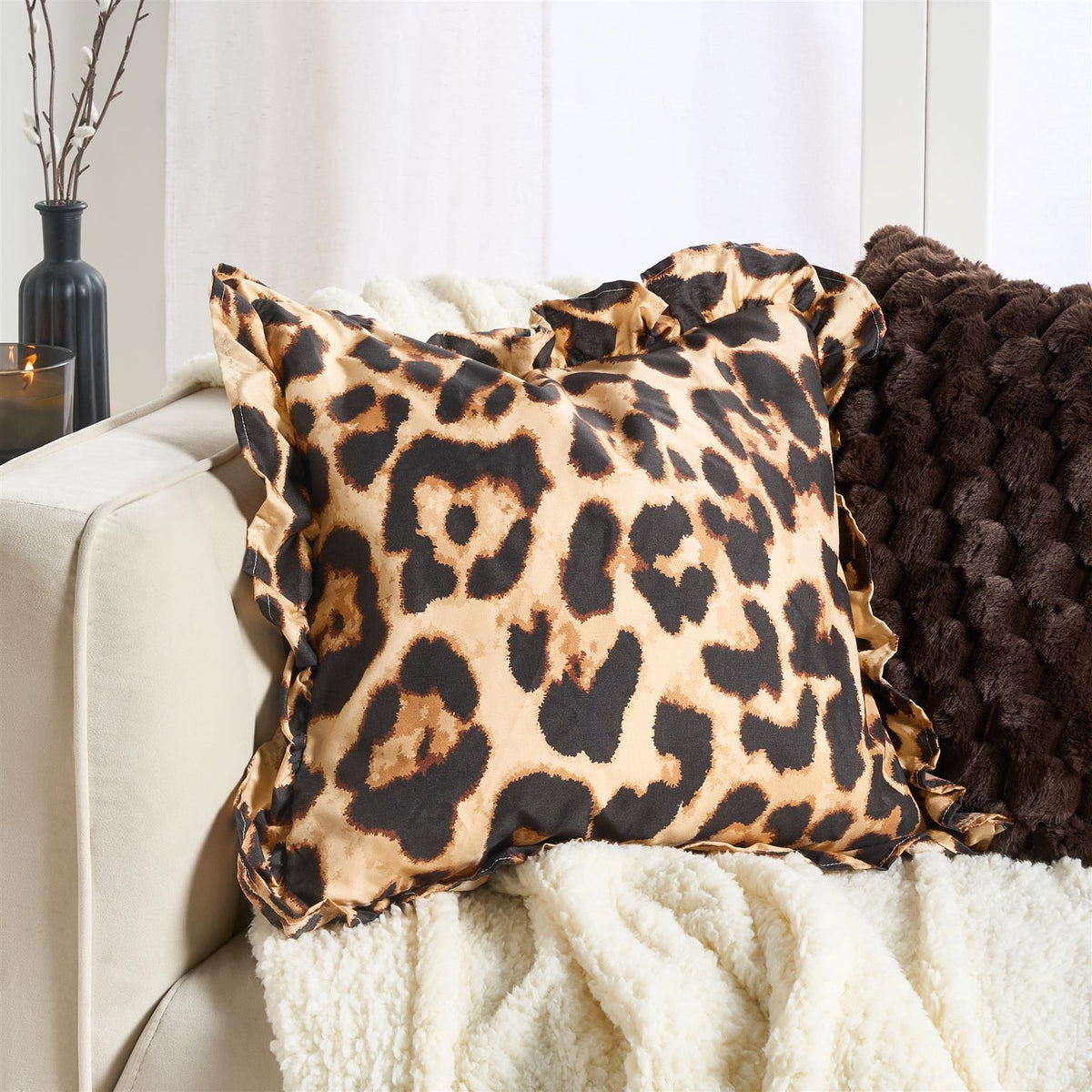 OHS Frill Cushion Covers Faux Linen Soft Square Pillowcases Home Decor Multipack