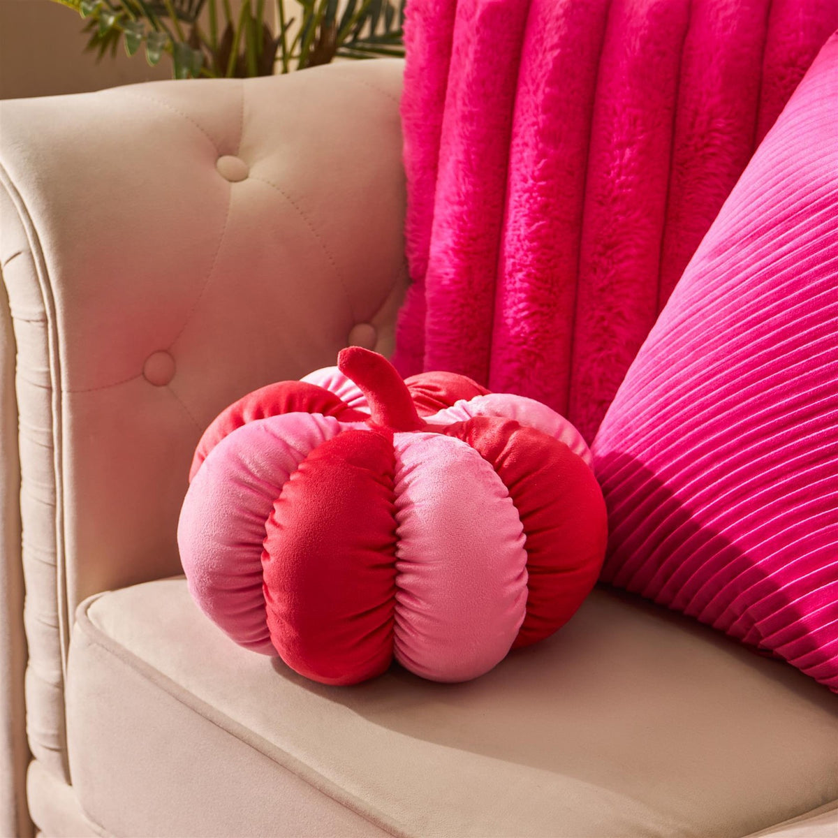 OHS Pumpkin Cushion Striped Matte Velvet Novelty Decorative Scatter Pillow